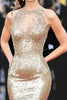 Load image into Gallery viewer, Gold Mermaid Scoop Neck Sequin Long Gala Dress