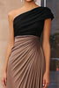 Load image into Gallery viewer, Brown Crepe Sheath Ruched One Shoulder Gala Dress