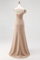 Load image into Gallery viewer, One Shoulder Pleated Light Khaki Jersey Sheath Gala Dress