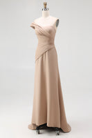 Load image into Gallery viewer, One Shoulder Pleated Light Khaki Jersey Sheath Gala Dress
