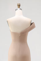Load image into Gallery viewer, One Shoulder Pleated Light Khaki Jersey Sheath Gala Dress
