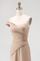 Load image into Gallery viewer, One Shoulder Pleated Light Khaki Jersey Sheath Gala Dress