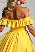 Load image into Gallery viewer, Off The Shoulder A Line Yellow Ruffled Bridesmaid Dress
