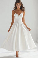 Load image into Gallery viewer, A Line White Spaghetti Straps Long Graduation Dress