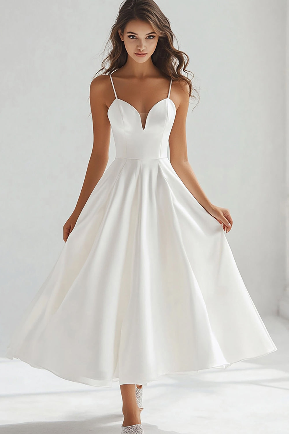 A Line White Spaghetti Straps Long Graduation Dress