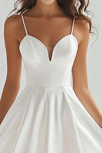 A Line White Spaghetti Straps Long Graduation Dress