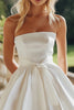 Load image into Gallery viewer, White A Line Satin Strapless Midi Graduation Dress