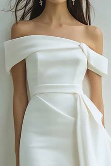 White Sheath Off the Shoulder Mini Graduation Dress