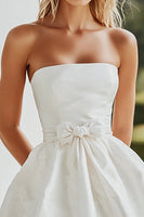 Load image into Gallery viewer, A Line White Strapless Satin Mini Graduation Dress