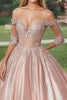 Load image into Gallery viewer, Off The Shoulder Blush Half Sleeves Satin Ball Gown Quinceanera Dress
