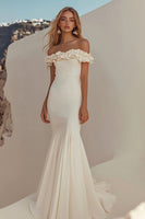 Load image into Gallery viewer, Floor Length White Off The Shoulder Sheath Graduation Dress