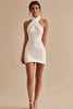 Load image into Gallery viewer, Halter Neck A Line Satin Knee Length Little White Dress