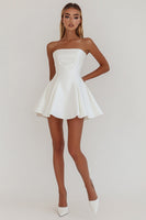 Load image into Gallery viewer, Simple White A-Line Strapless Little White Graduation Dress