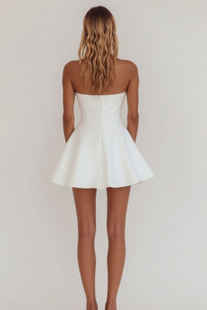 Simple White A-Line Strapless Little White Graduation Dress