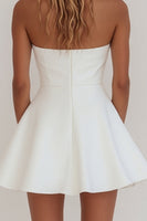 Load image into Gallery viewer, Simple White A-Line Strapless Little White Graduation Dress