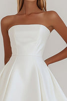 Load image into Gallery viewer, Simple White A-Line Strapless Little White Graduation Dress