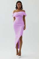 Load image into Gallery viewer, White Sheath Off the Shoulder Matte Satin Asymmetrical Graduation Dress