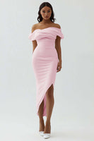 Load image into Gallery viewer, White Sheath Off the Shoulder Matte Satin Asymmetrical Graduation Dress