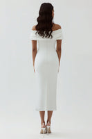 Load image into Gallery viewer, White Sheath Off the Shoulder Matte Satin Asymmetrical Graduation Dress