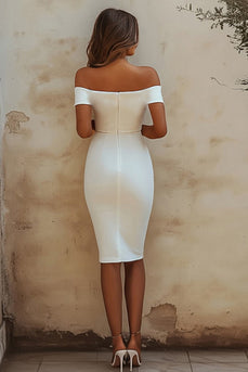 Chic Sheath Satin White Off the Shoulder Short Graduation Dress