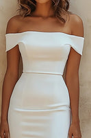 Load image into Gallery viewer, Chic Sheath Satin White Off the Shoulder Short Graduation Dress