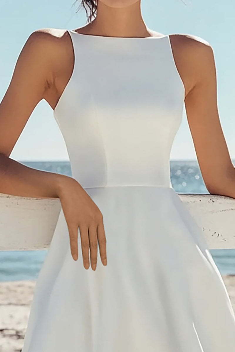 Load image into Gallery viewer, A Line White Satin Knee Length Graduation Dress