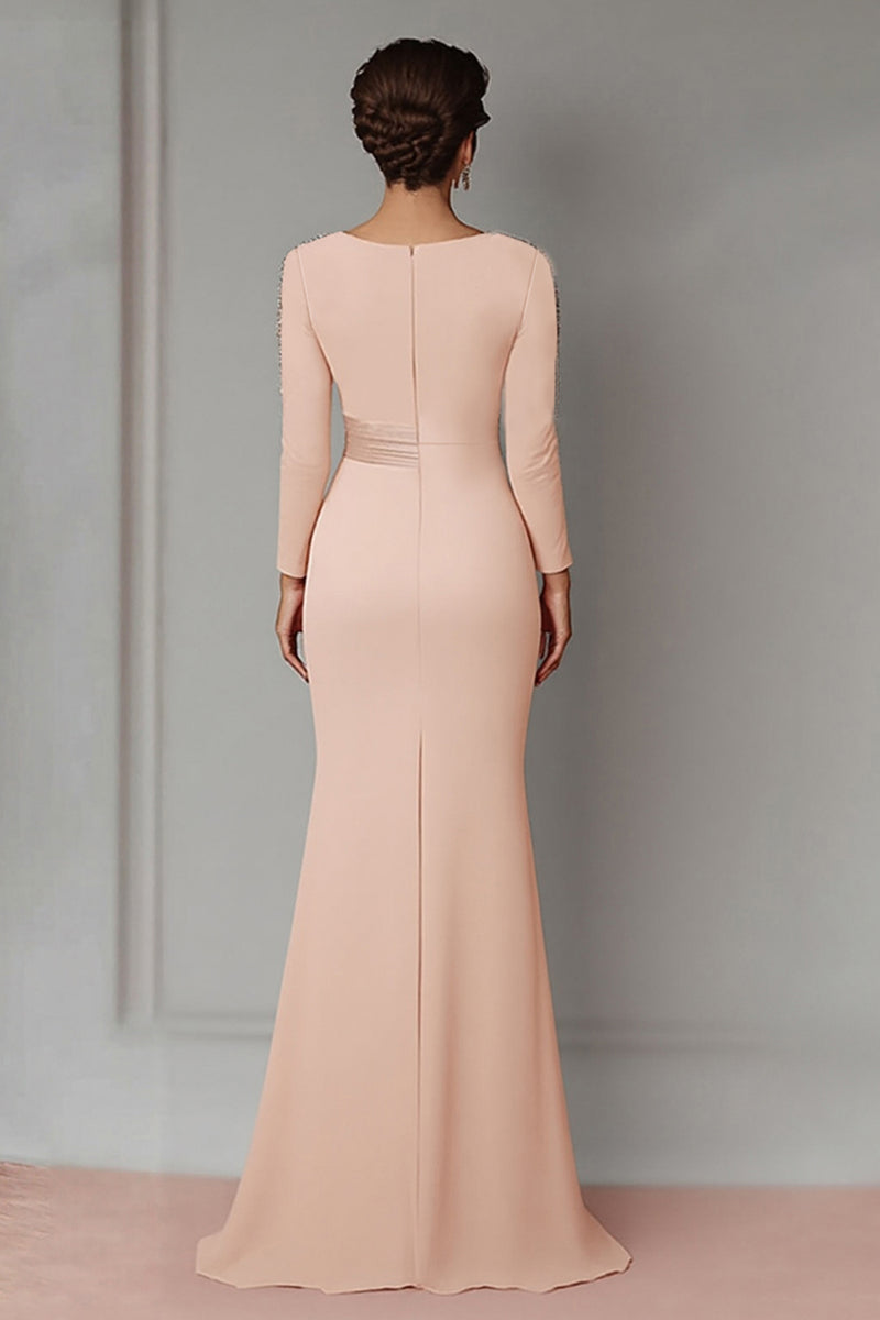 Load image into Gallery viewer, Blush Lace Sheath Mother Of The Bride Dress with Long Sleeves