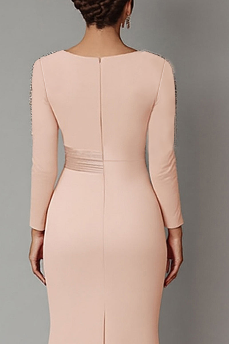 Load image into Gallery viewer, Blush Lace Sheath Mother Of The Bride Dress with Long Sleeves