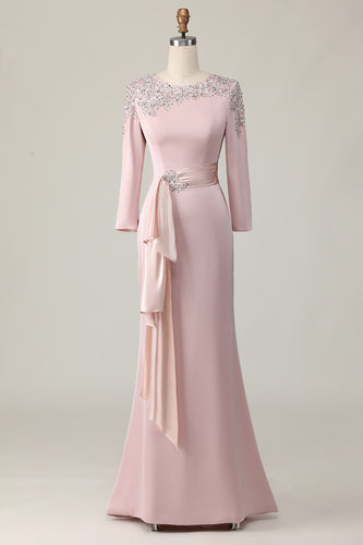 Blush Lace Sheath Sequin Long Sleeves Mother Of The Bride Dress