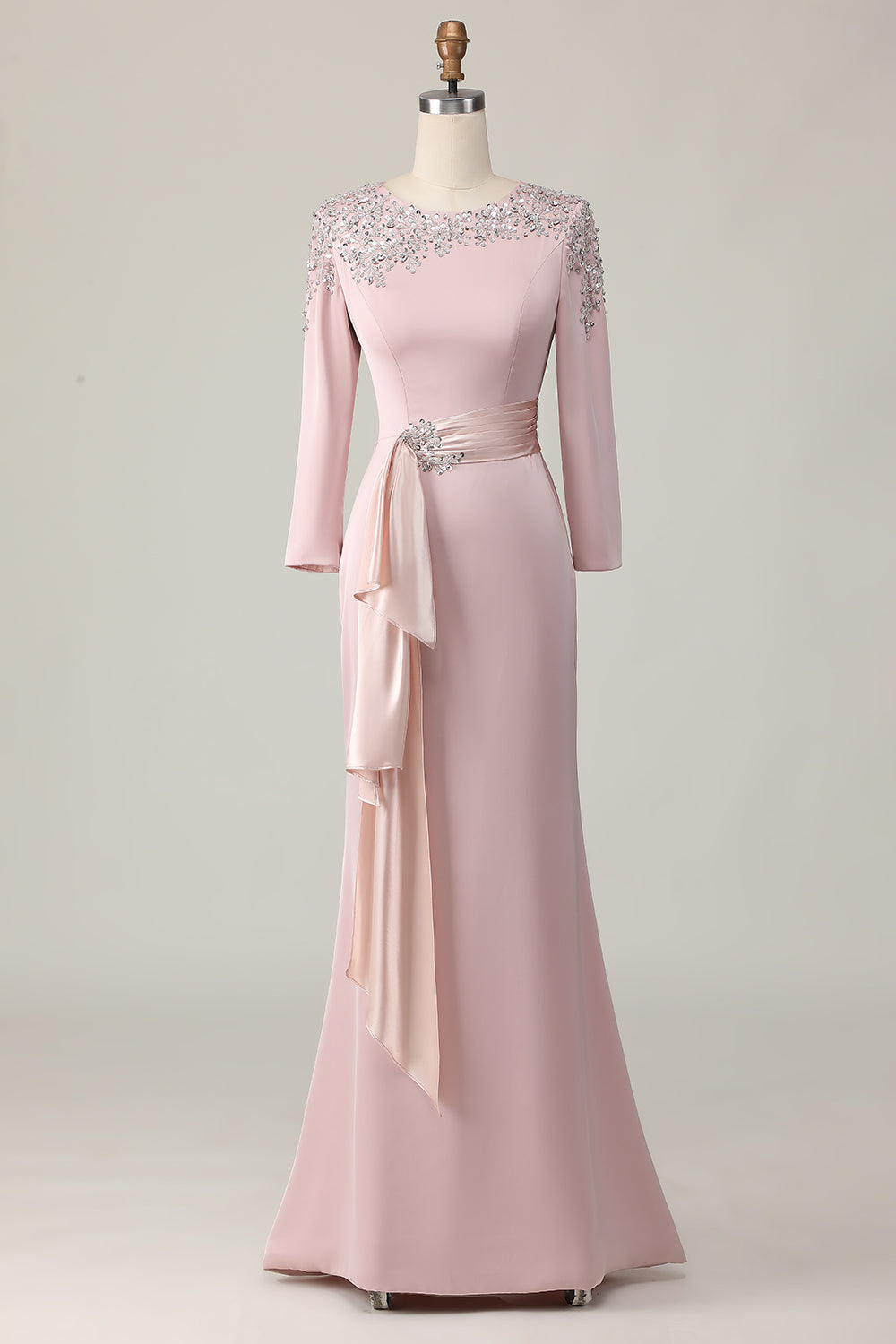 Blush Lace Sheath Sequin Long Sleeves Mother Of The Bride Dress