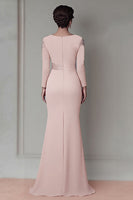 Load image into Gallery viewer, Blush Lace Sheath Mother Of The Bride Dress with Long Sleeves