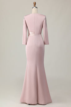 Blush Lace Sheath Sequin Long Sleeves Mother Of The Bride Dress