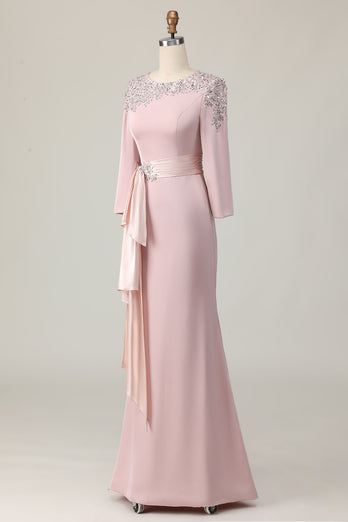 Blush Lace Sheath Sequin Long Sleeves Mother Of The Bride Dress