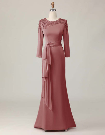 Blush Lace Sheath Sequin Long Sleeves Mother Of The Bride Dress