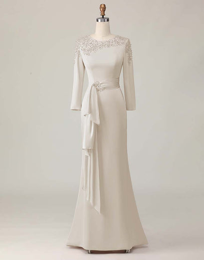 Blush Lace Sheath Sequin Long Sleeves Mother Of The Bride Dress