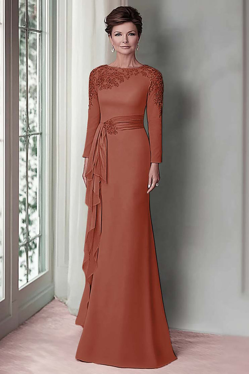 Load image into Gallery viewer, Blush Lace Sheath Mother Of The Bride Dress with Long Sleeves