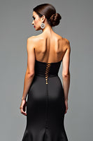 Load image into Gallery viewer, A Line Satin Sweetheart Long Black Tie Dress With Slit