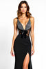 Load image into Gallery viewer, Halter Slit Long Mermaid Black Tie Dress