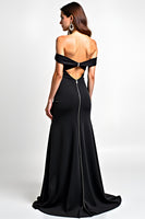Load image into Gallery viewer, Off The Shoulder Long Mermaid Hollow Out Black Tie Dress
