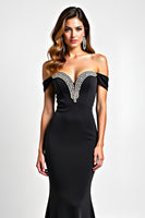 Load image into Gallery viewer, Off The Shoulder Long Mermaid Hollow Out Black Tie Dress
