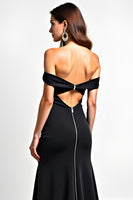 Load image into Gallery viewer, Off The Shoulder Long Mermaid Hollow Out Black Tie Dress