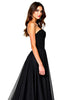 Load image into Gallery viewer, Lace Up Back A Line Long Tulle Black Tie Dress