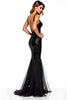 Load image into Gallery viewer, V-Neck Slit Mermaid Tulle Black Tie Dress With Sequins