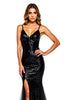 Load image into Gallery viewer, V-Neck Slit Mermaid Tulle Black Tie Dress With Sequins