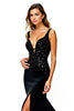 Load image into Gallery viewer, Mermaid Long Spaghetti Straps Black Tie Dress With Slit