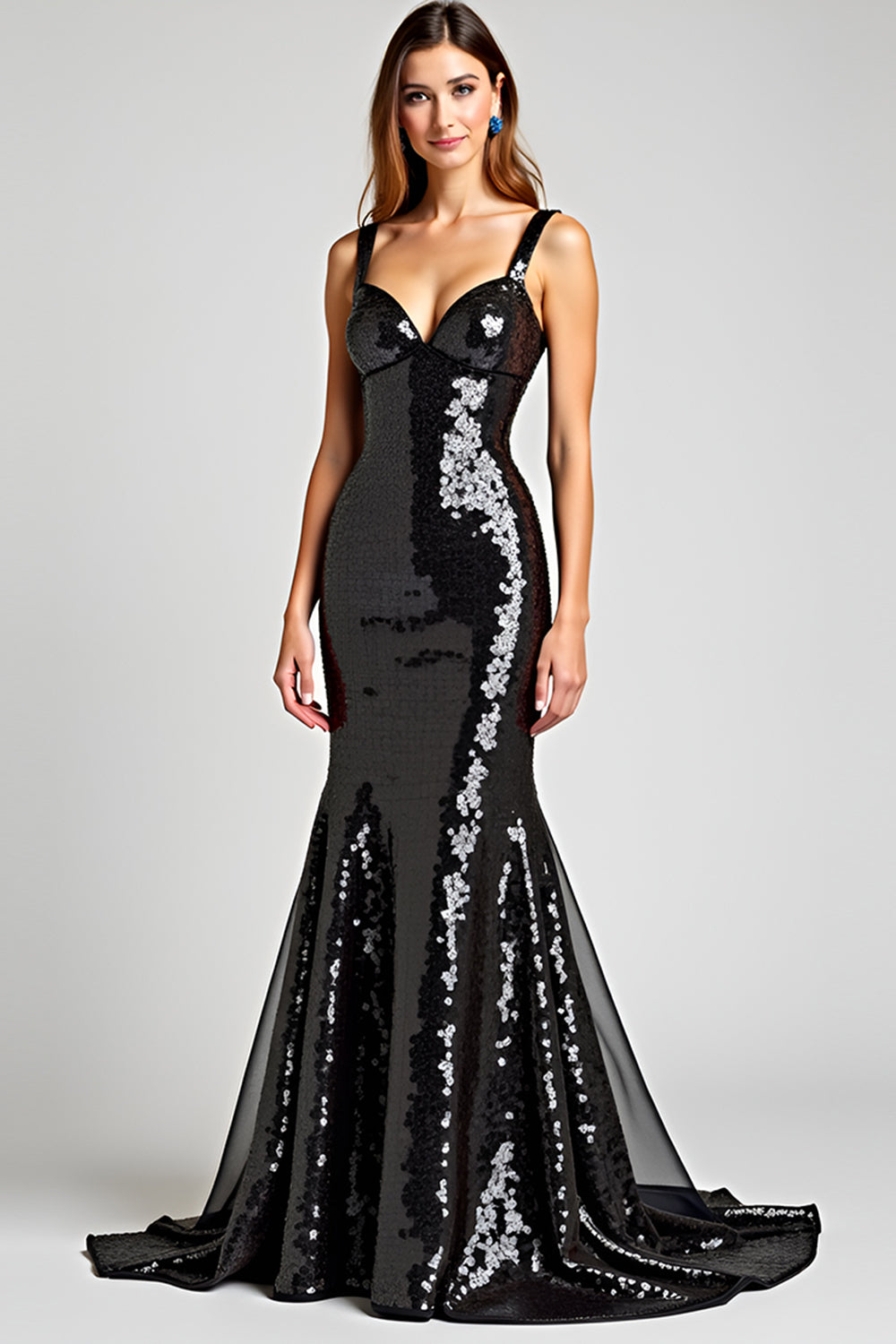 Sweetheart Long Sleeveless Lace Up Back Black Tie Dress