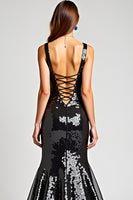 Load image into Gallery viewer, Sweetheart Long Sleeveless Lace Up Back Black Tie Dress