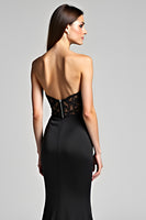 Load image into Gallery viewer, Sweetheart Tulle Long Mermaid Black Tie Dress With Slit