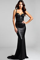 Load image into Gallery viewer, Mermaid Spaghetti Straps Sequin Black Tie Dress