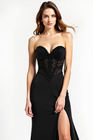 Load image into Gallery viewer, Mermaid Long Lace Up Back Black Tie Dress With Slit
